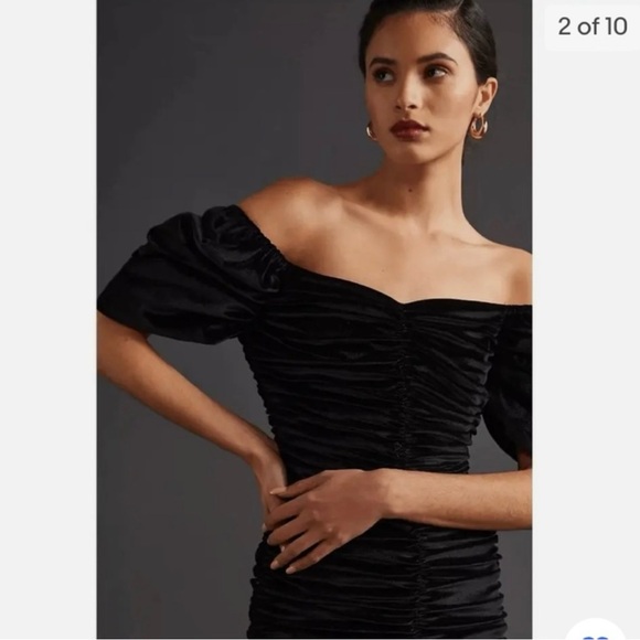 NEW Hutch / Anthropologie Ruched Puff-Sleeved Velvet Mini Dress Size 8 C7 - Picture 5 of 10